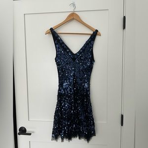 Free People Navy Blue Sequin Mini Dress | Size XS